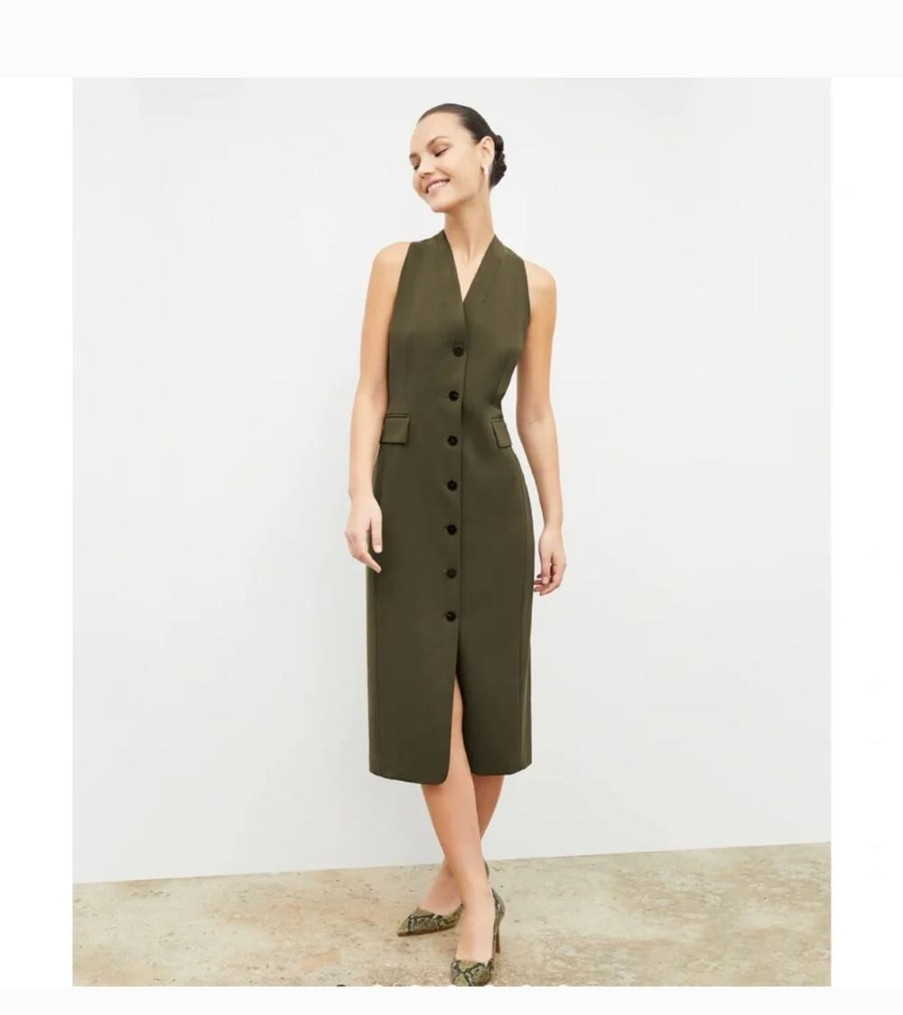 MM Lafleur Cassandra Midi Dress 6 NWOT Vest Button Career Capsule Old Money Luxe